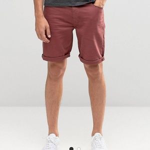 ASOS skinny burgandy denim shorts